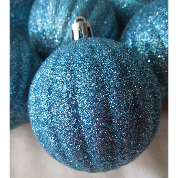 Shatterproof Sky Blue Glitter Ornaments Smooth Ribbed Eight GUC - Picture 3 of 11